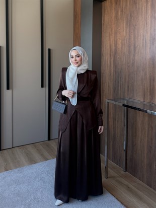 Saten pantolon Takım Kahverengi 