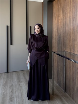 Saten pantolon Takım Mürdüm