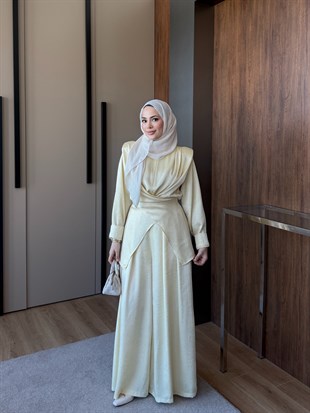 Saten pantolon Takım Sarı 