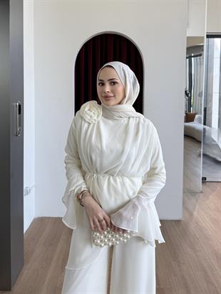 Seyyar Gül Şifon Takım Ekru