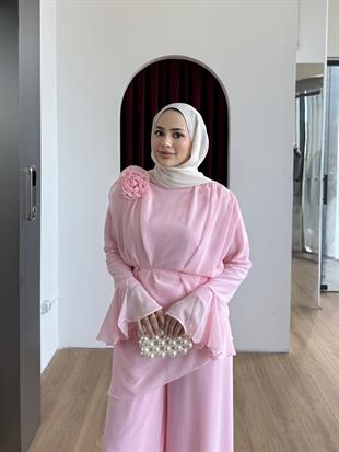 Seyyar Gül Şifon Takım Pembe
