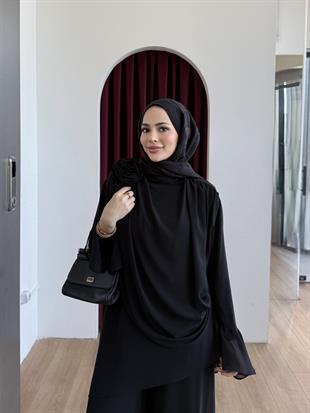 Seyyar Gül Şifon Takım Siyah