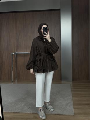 Simli İnce Tensel Balon Ceket Kahverengi 