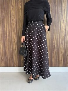 Siyah Puantiye Etek Yumuşak Kumaş