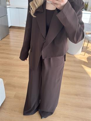 Tasarım Blazer Takım Kahverengi