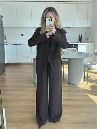 Tasarım Blazer Takım Kahverengi