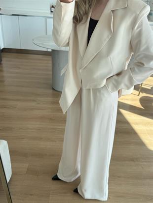 Tasarım Blazer Takım Krem