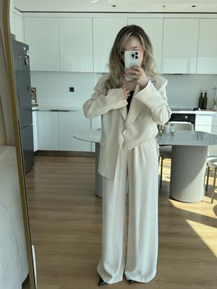 Tasarım Blazer Takım Krem
