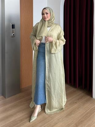 Taşlı Abaya Çağla Yeşili