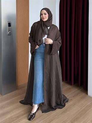 Taşlı Abaya Kahverengi