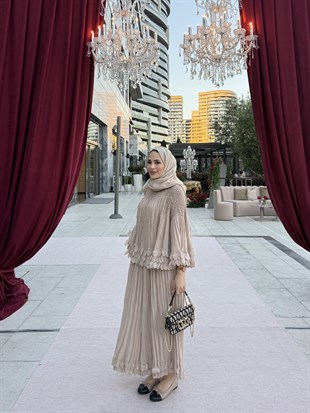 Taşlı Pantalon Özel Takım Krem