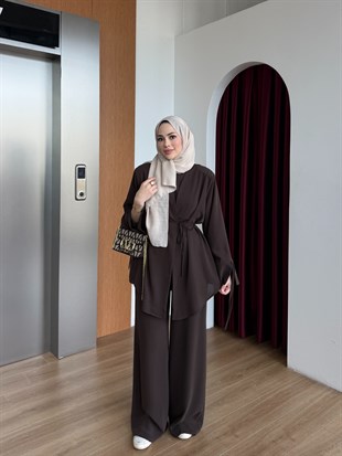 Üçlü Kimono Takım Kahverengi