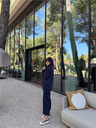 Uzun Sweatshirtlü Rahat İkili Takım Lacivert