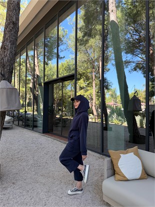 Uzun Sweatshirtlü Rahat İkili Takım Lacivert