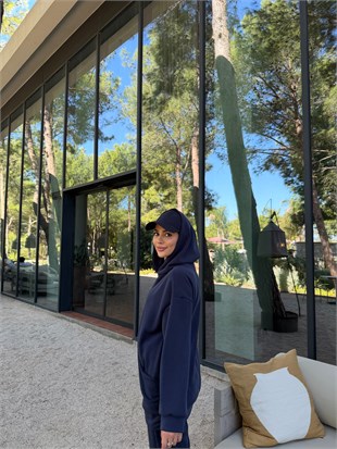 Uzun Sweatshirtlü Rahat İkili Takım Lacivert