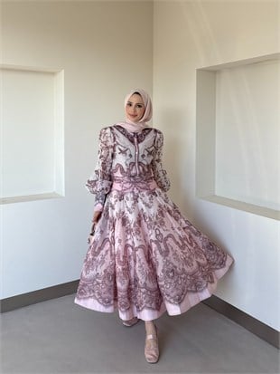 Vintage Esintili Dantel Detaylı Takım Pembe