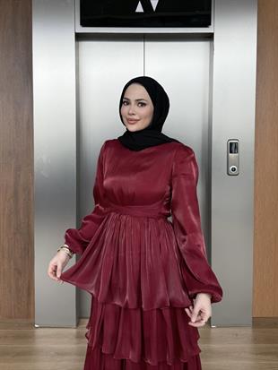 Volanlı Kat Kat Elbise Kırmızı