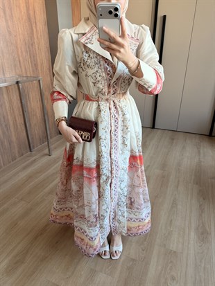 Vual Desen İthal Elbise Kırmızı