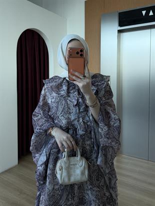 Yarasa Kol Desenli Şifon Elbise Mürdüm