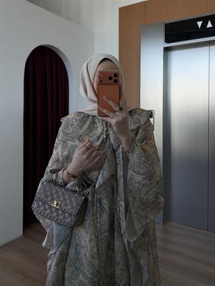 Yarasa Kol Desenli Şifon Elbise Yeşil