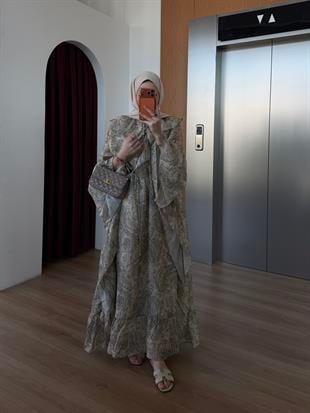 Yarasa Kol Desenli Şifon Elbise Yeşil