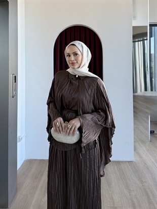 Yarasa Kol Pantolon Takım Kahverengi