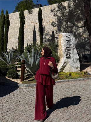 Yarım Fermuarlı Dik Yaka İkili Takım Bordo