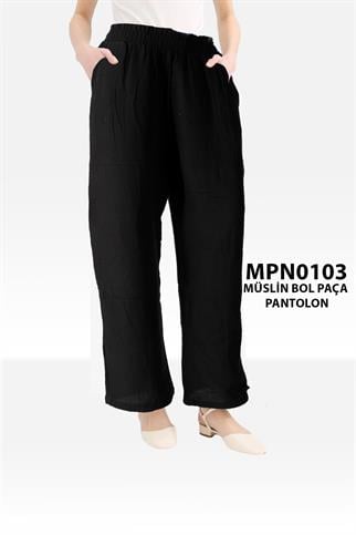 Müslin Kumaş Cepli Bol Paça Pantolon MPN0103-8620