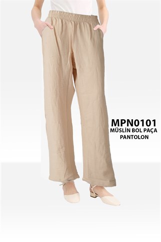 Müslin Kumaş Cepli Bol Paça Pantolon MPN0101-8615