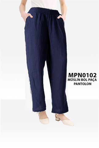 Müslin Kumaş Cepli Bol Paça Pantolon MPN0102-8616