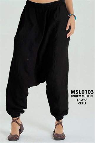 Müslin Kumaş Cepli Şalvar MSL0103-8613
