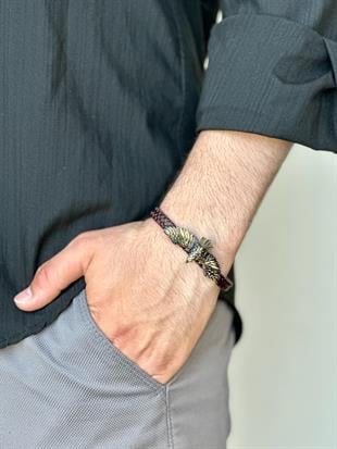 Şahin Figürlü Hakiki Deri Erkek Bileklik