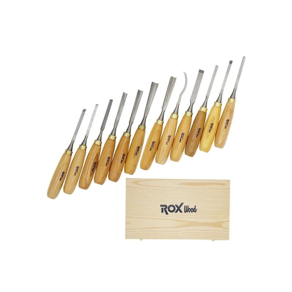 ROX Wood 9092 Ahşap Oyma Iskarpela Seti 12 Parça Ahşap Kutulu 15399092