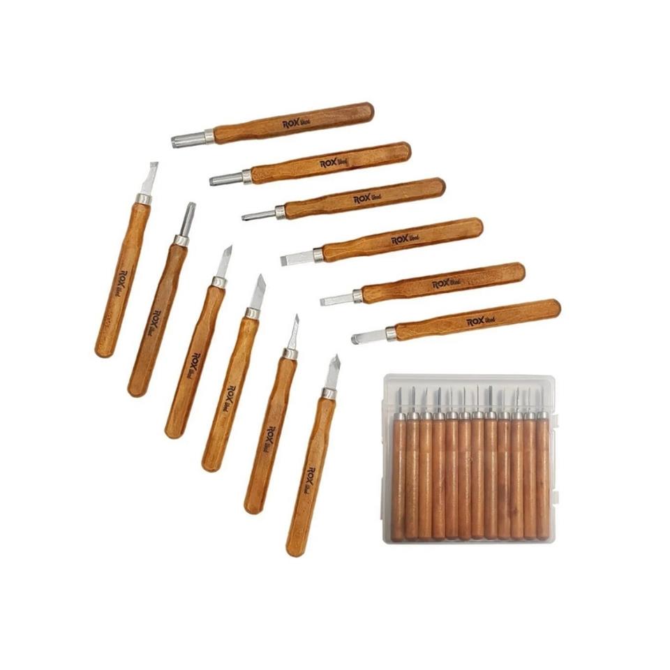 Rox Wood Mini Ahşap Oyma Bıçak Seti 12 Parça Pvc Çantalı 153Rox184504
