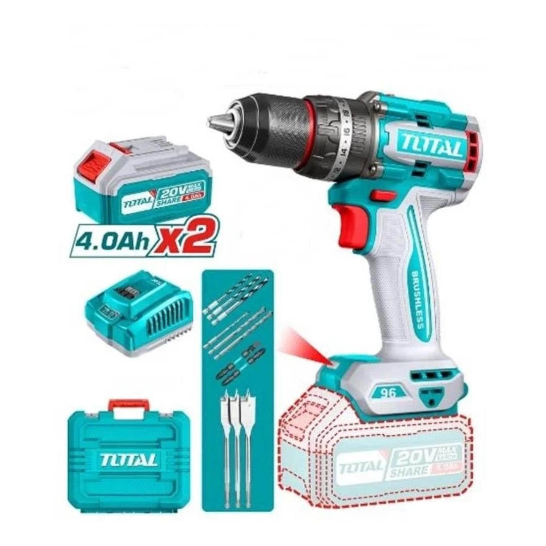 TOTAL LI-ION AKÜLÜ KÖMÜRSÜZ DARBELİ MATKAP 96NM TIDLI20968E