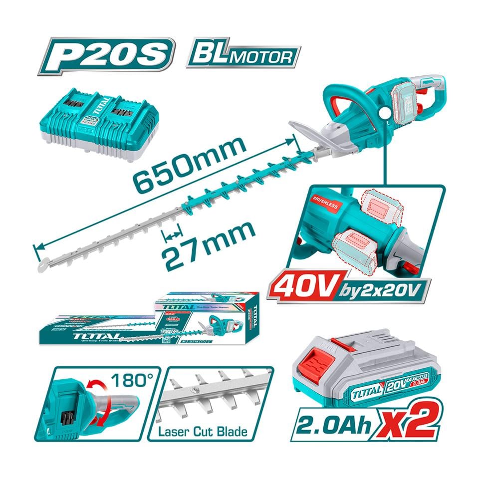 TOTAL Li-Ion Akülü 40V Çit Kesme Makinesi - THTLI400282