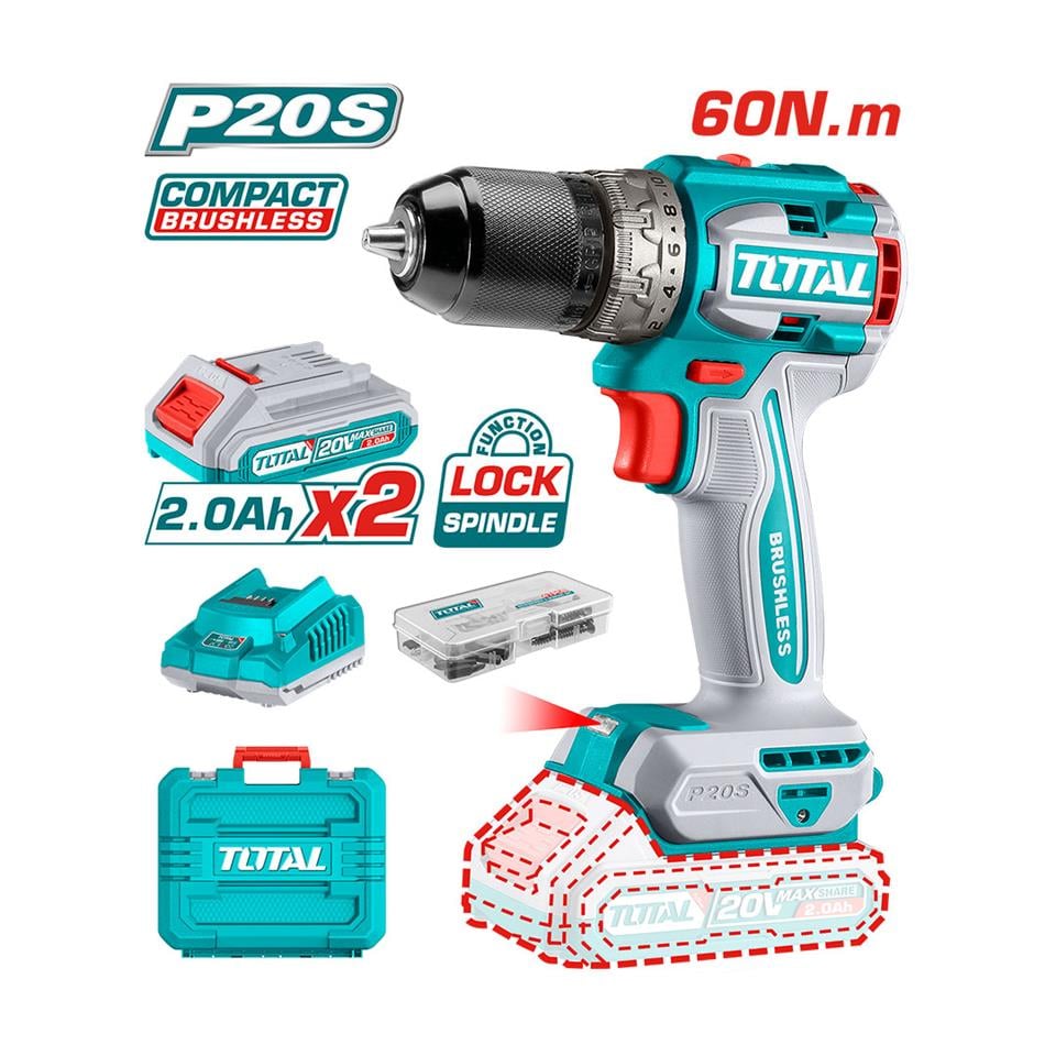 TOTAL Li-Ion Akülü Darbesiz Matkap 2x2.0AH - TDLI20602E