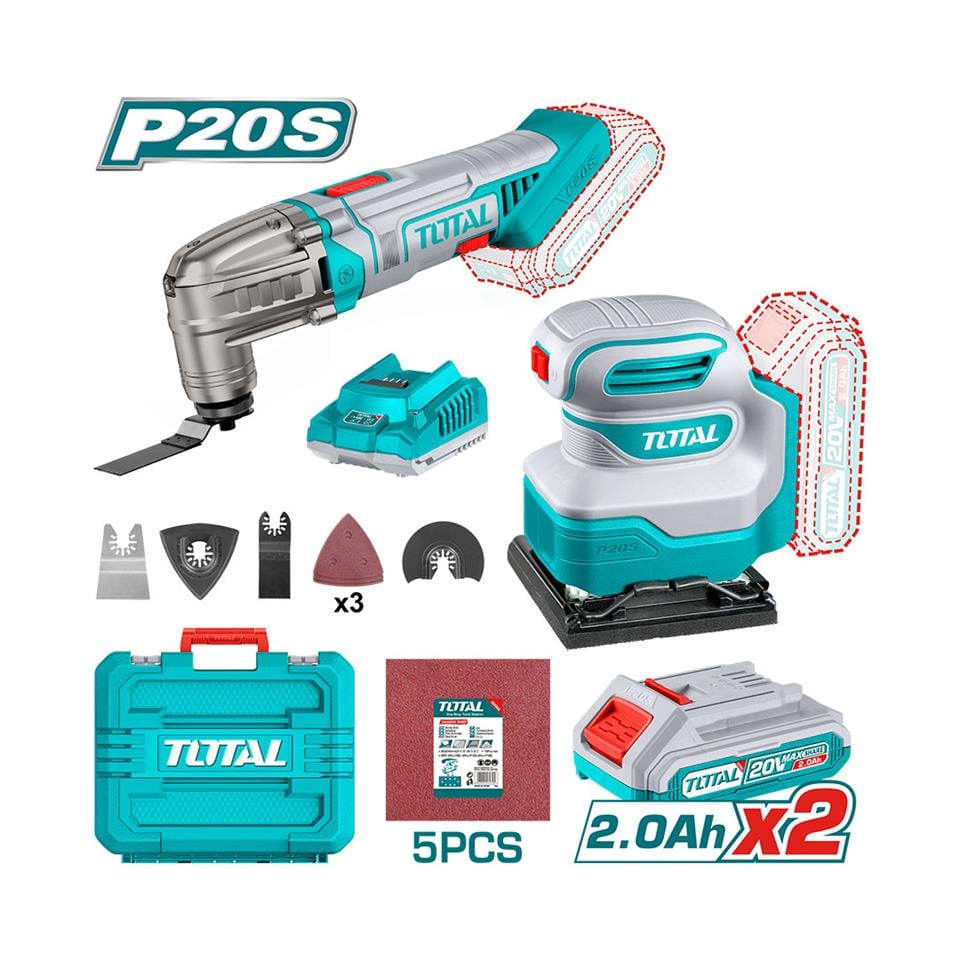 TOTAL Li-Ion Akülü Set - Çok Amaçlı Kesici & Titreşimli Zımpara - TCKLI20276E