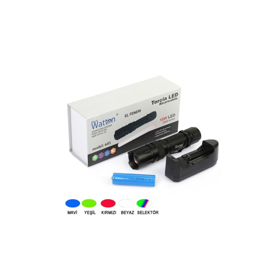 WATTON 10W 2000 LÜMEN 4 RENK GÜÇLÜ EL FENERİ WATTON WT-605