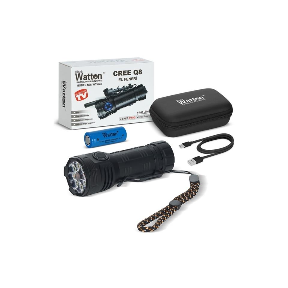 WATTON CREE Q8- XPG 8+1 LED ŞARJLI EL FENERİ WATTON WT-623