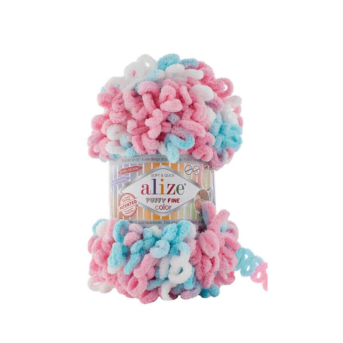 Alize Puffy Fine Color Yarn 100g 6377 – Soft Color Loop Yarn for Baby Blankets, Cushion Covers & Hand Knitting Projects