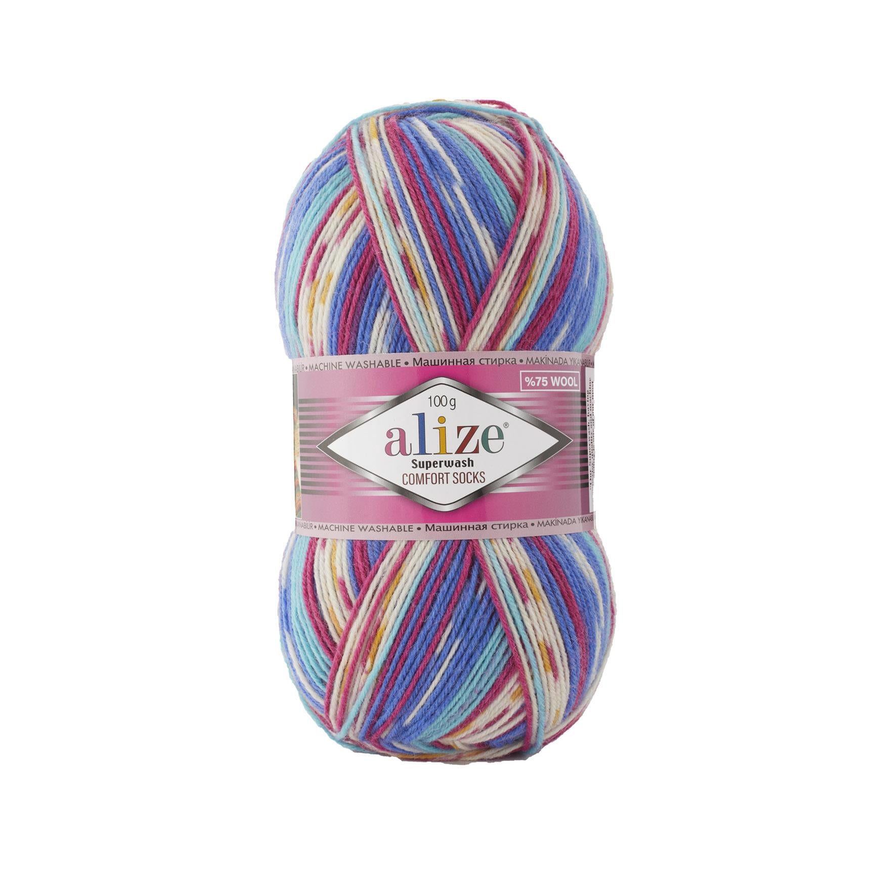 Alize Superwash Comfort Socks Yarn 100g 7654 – Superwash Wool Sock Yarn for Knitting & Crochet