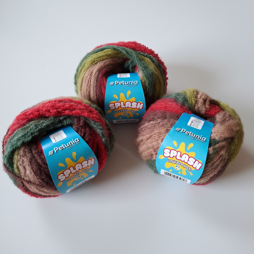 Fluffy Bouclé Yarn Bundle, Multicolored Petunia Splash Wool Blend, Soft Cozy Knitting & Crochet Supplies