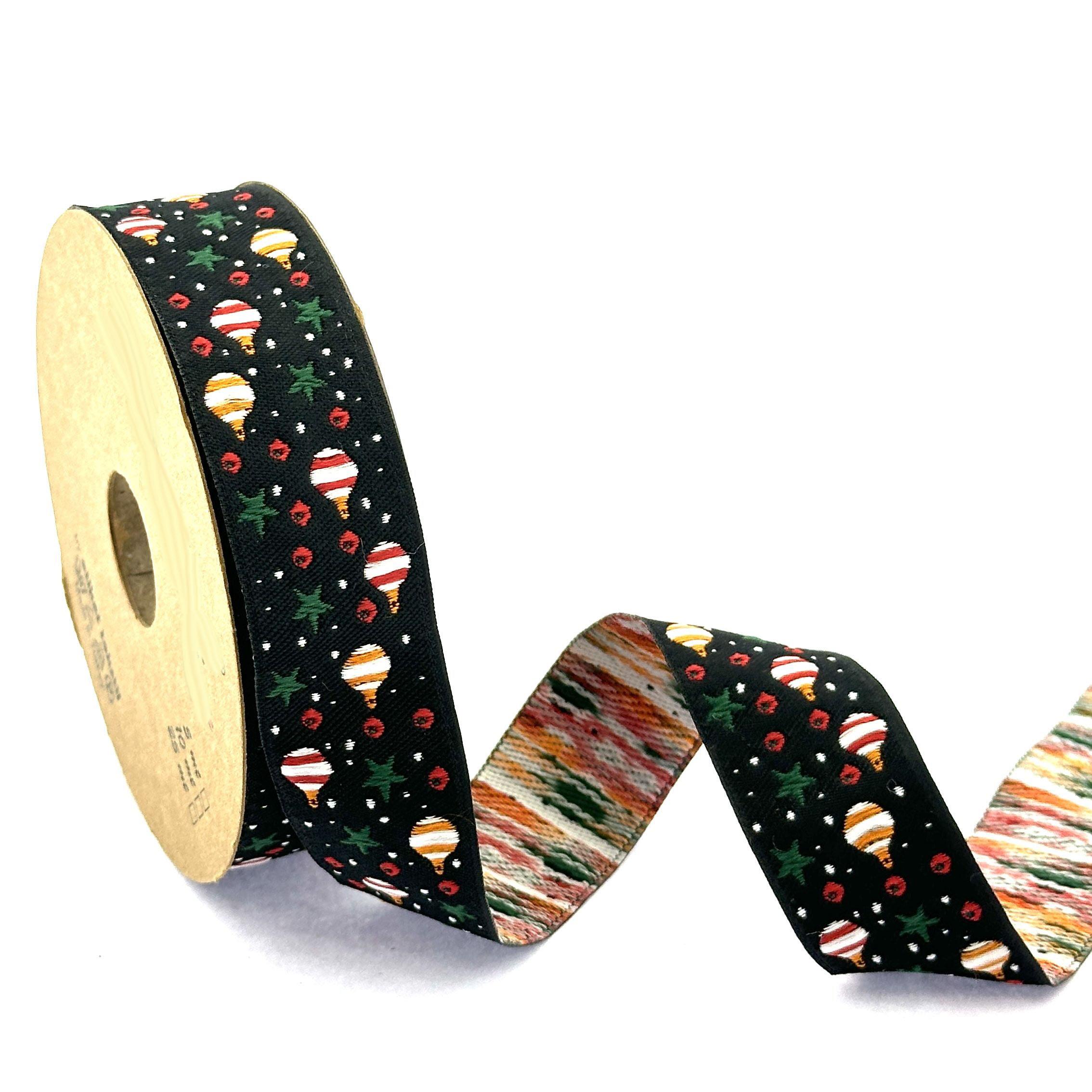 New Year's Christmas Holiday Balloon Star Snow Pattern Fabric Woven Celebrity Decoration Ribbon