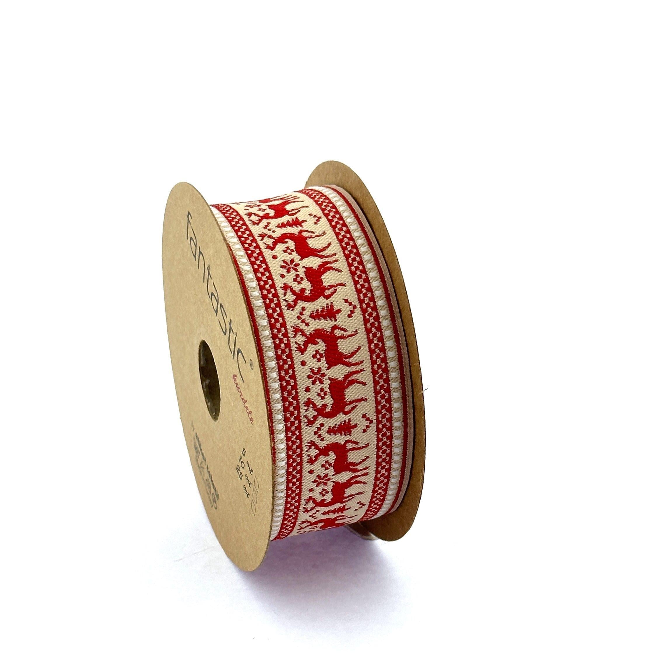 New Year's Christmas Holiday Celebrity Fabric Woven Decoration Red Deer Ribbon 10.9yard