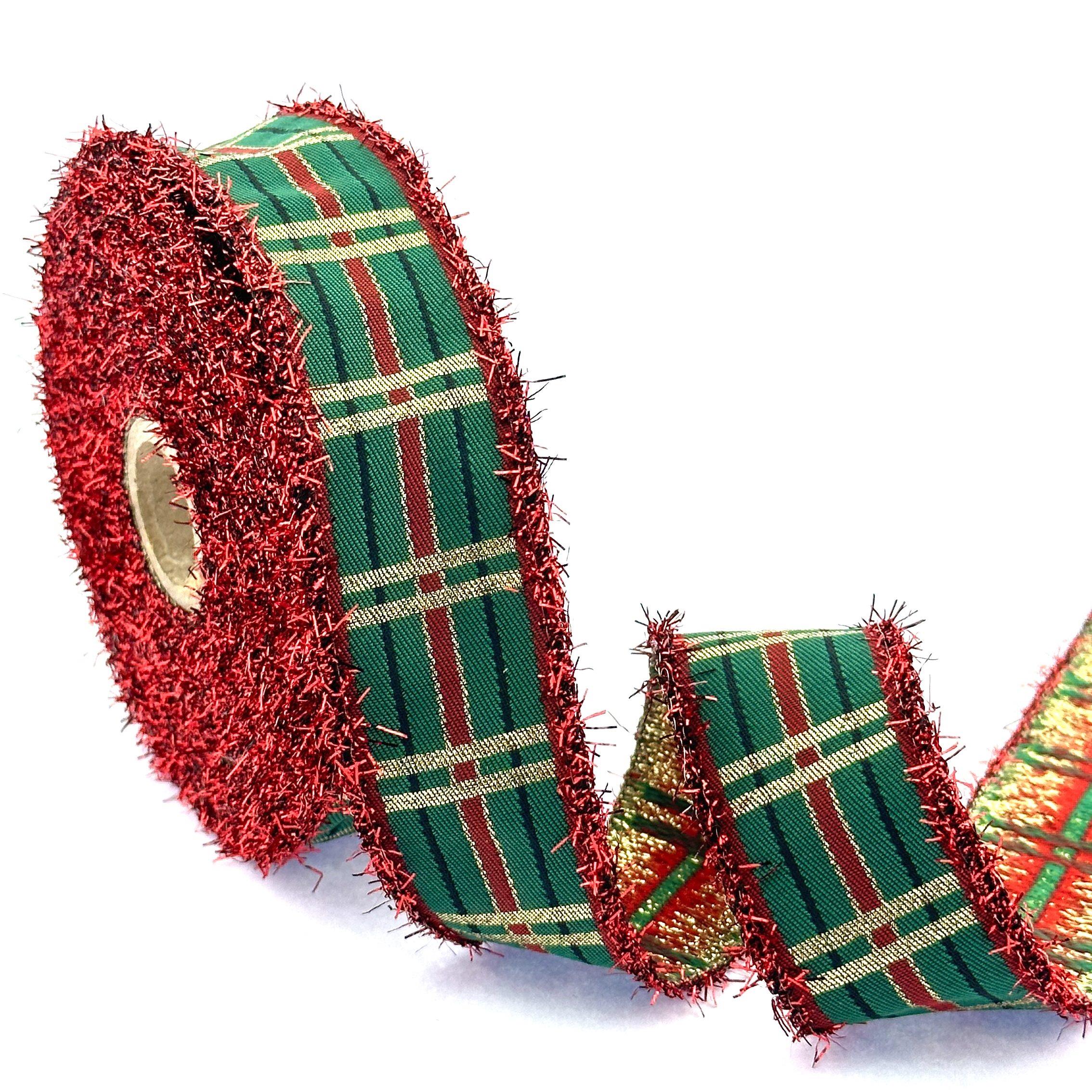 New Year's Christmas Holiday Celebrity Fabric Woven Decoration Ribbon Striped Glitter Fringed Ribbon
