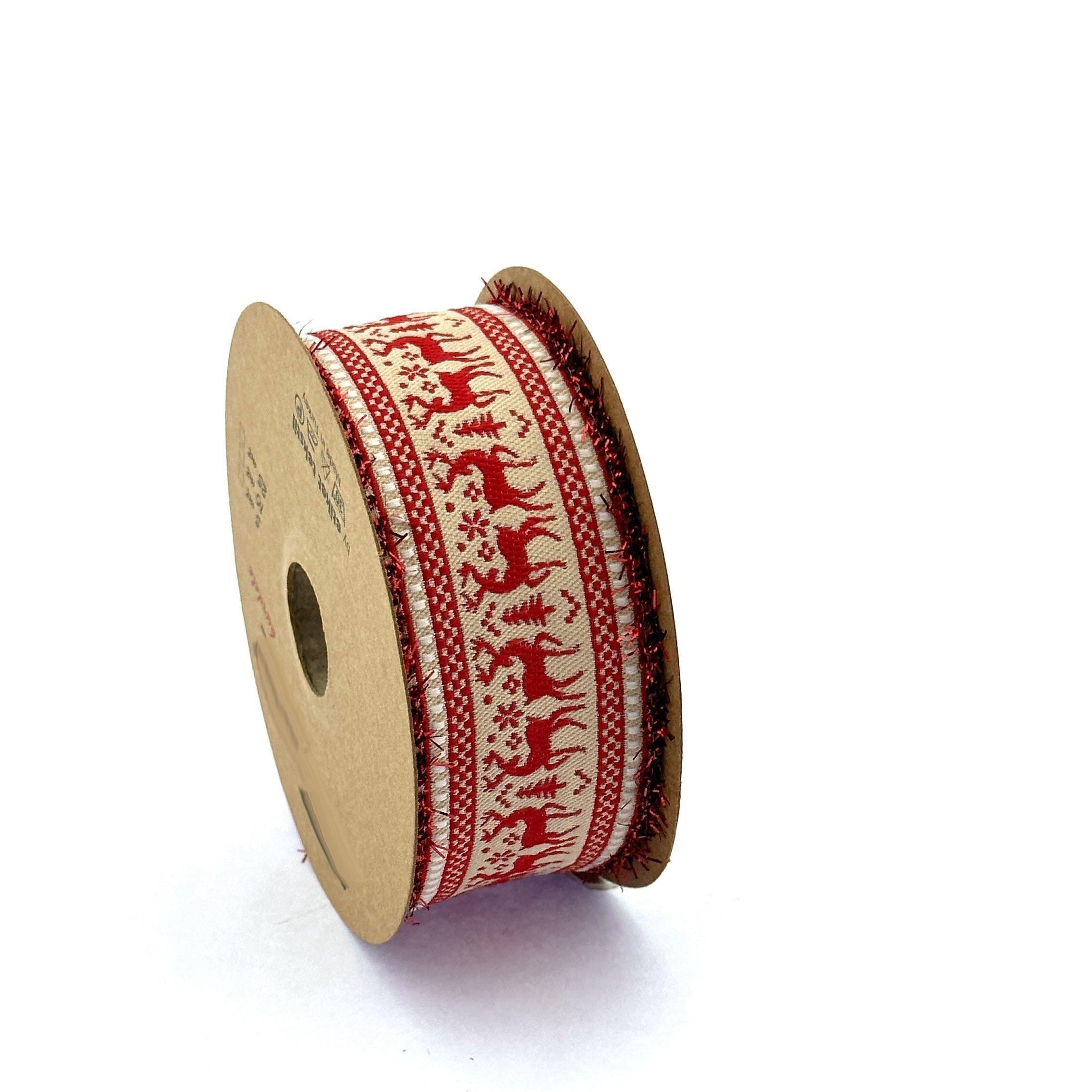 New Year's Christmas Holiday Celebrity Fabric Woven Decoration Gingham Deer Ribbon 10.9yard
