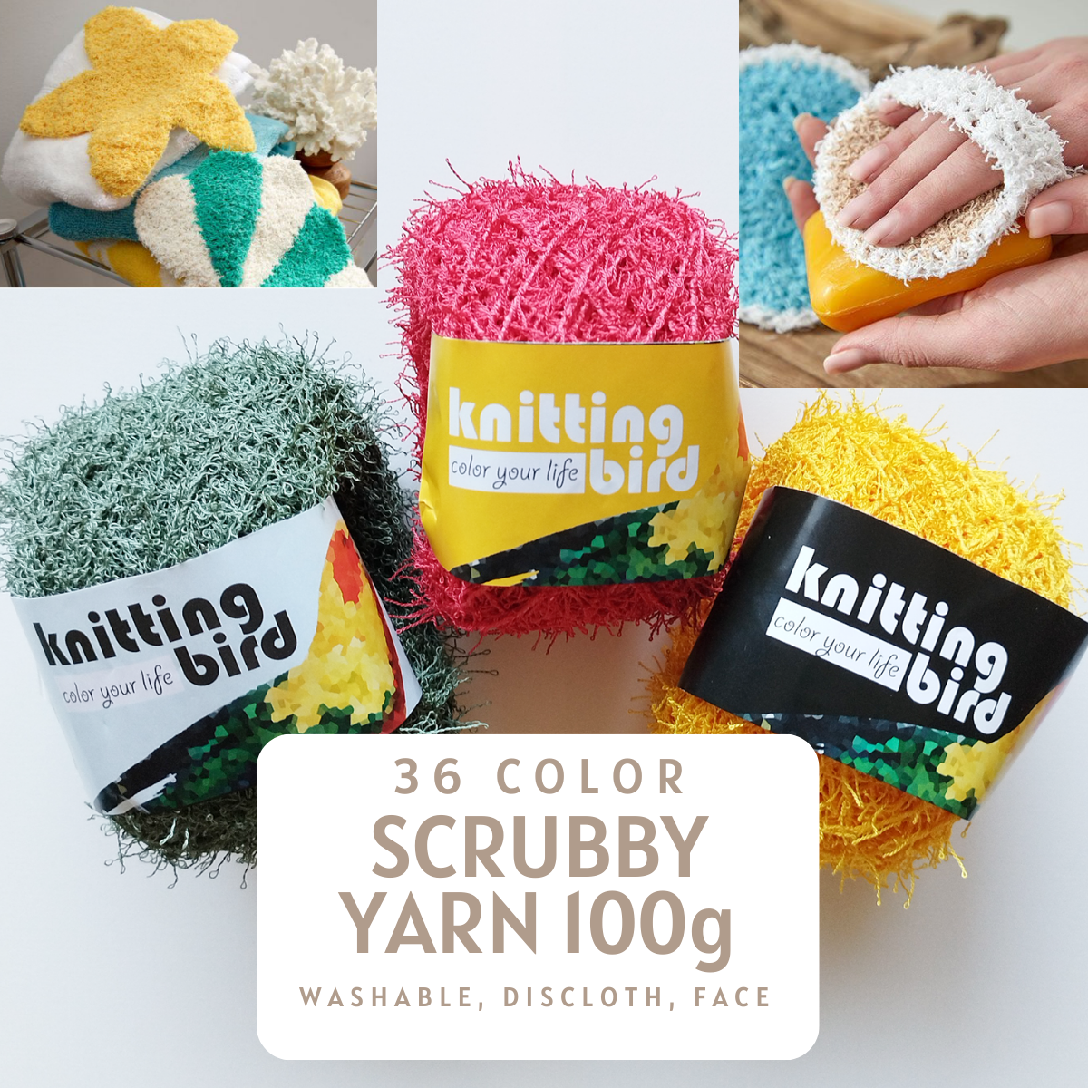 Scrubby Dishcloth Yarn – Tough Polyester Yarn for Kitchen, Bath & Face Wash, Knitting & Crochet