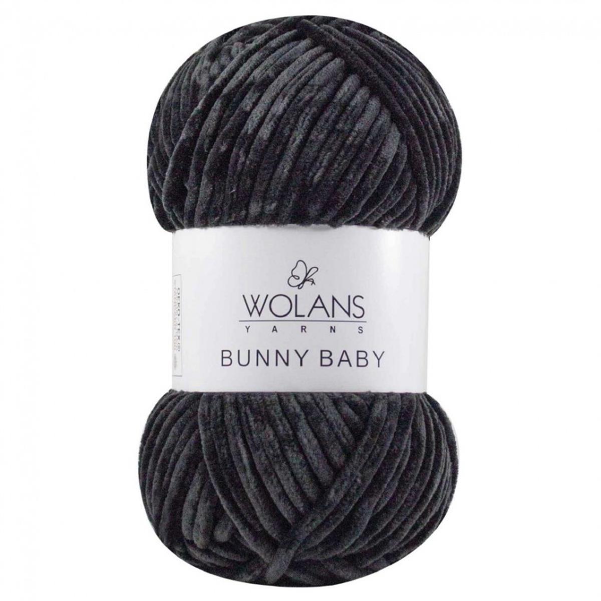 Wolans Bunny Baby Chenille Velvet Yarn 10 Black – Super Bulky Soft Chenille Yarn for Amigurumi, Baby Blankets & Plush Toys