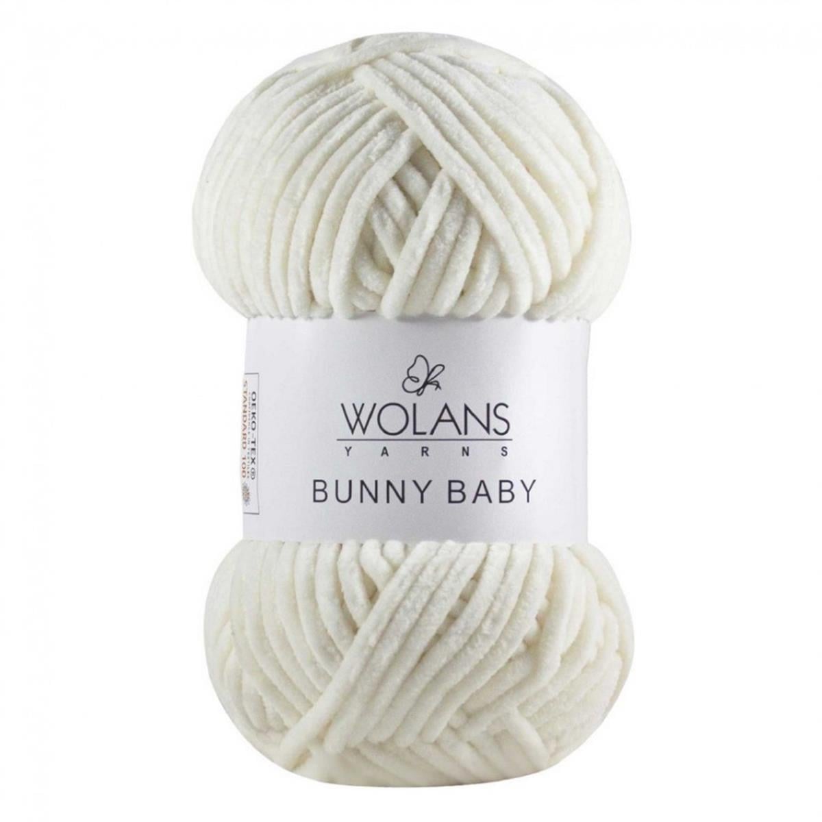Wolans Bunny Baby Chenille Velvet Yarn 02 Cream – Super Bulky Soft Chenille Yarn for Amigurumi, Baby Blankets & Plush Toys